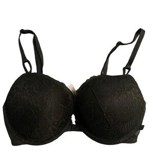 Victoria’s Secret Black Sexy Tee Posey Floral Lace Push Up Bra Size 32D